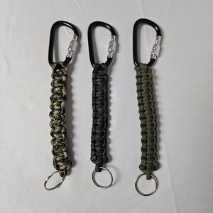 Paracord Keychain Set with‎ Carabiner - Black, Green, Tan
